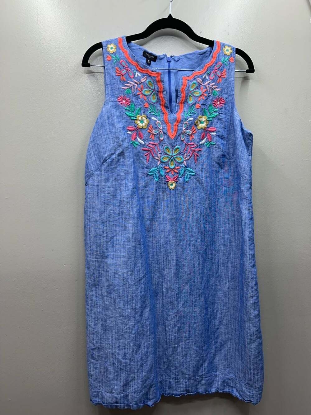 Talbots Embroidered Linen Blend Chambray Shift Dress